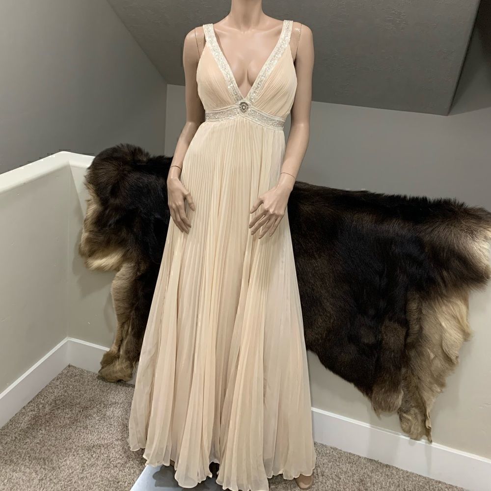 Elegant Deep V-neck Beaded & Pleated Chiffon Evening Dress